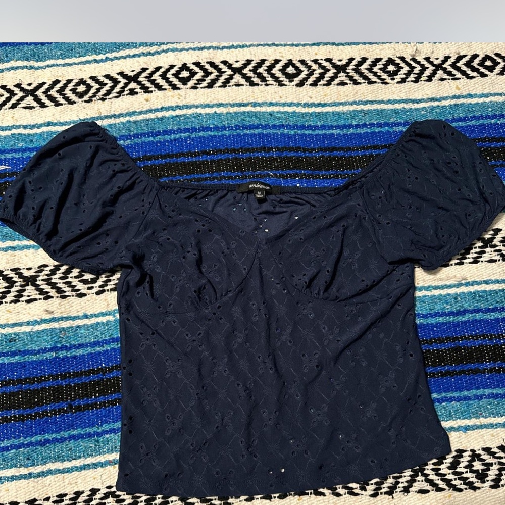 Ambiance Navy Puff Sleeve Blouse